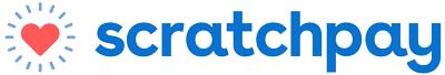 The logo features a red heart shape in the center of a blue sunburst pattern, next to the word "scratchpay" in bold, blue lowercase letters, reflecting its commitment to veterinary care.